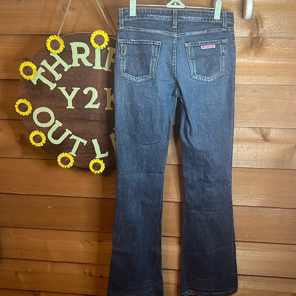 Vintage Hudson Y2K Low Rise Flare Leg Denim Jean Dark Wash Stretch Patch 27